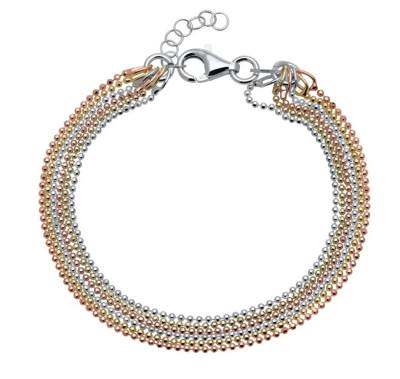 Tricolor mehrreihiges Echtsilber Armband Kugeln größenverstellbar