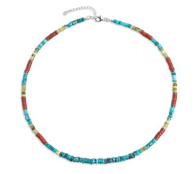 Türkis Lizardit grün Jaspis rot Edelsteinkette Designerkette