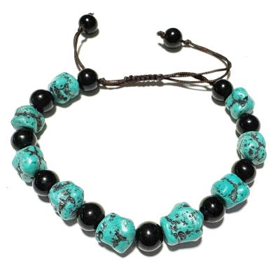 Türkis Holzperlen schwarz Tibet Edelstein Armband größenverstellbar