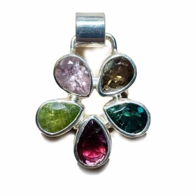 Turmalin multicolor mehrfarbig Edelstein Designer Silber Ketten Anhänger