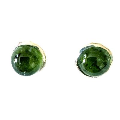 Turmalin grün Verdelit Cabochon Edelstein Ohrstecker 925 Silber