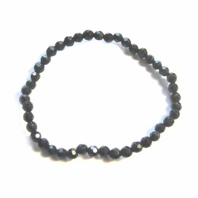 Schörl Turmalin schwarz facettiert Edelstein Kugel Stretch Armband 4mm