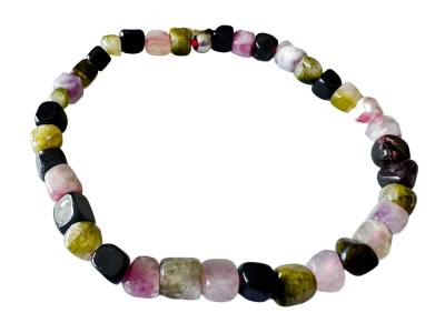 Turmalin mehrfarbig bunt Würfel freeform Edelstein Armband Stretcharmband