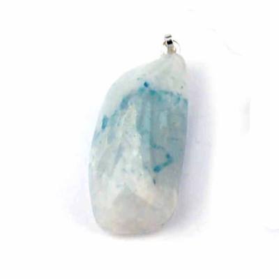 Aqualith Quarz mit Turmalin freeform Edelstein Ketten Anhänger blau weiß Silberöse