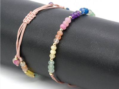 Edelsteinmix Armband facettierte Rondelle gelb grün rosa blau flexibel Band geknüpft