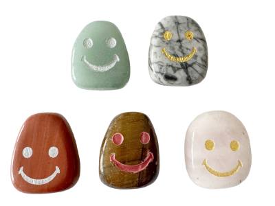 Emoticon smile Emoji Edelsteine Steine Handschmeichler Taschenstein 5 Stück