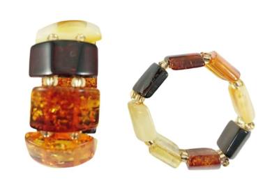 Bernstein braun gelb Finger Ring quadratisch Elastikband dehnbar
