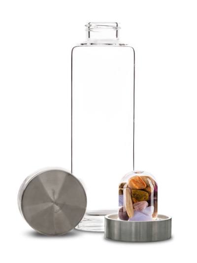Trinkflasche ViA | FÜNF ELEMENTE Amethyst - Chalcedon - versteinertes Holz - Rosenquarz - Ozean Jaspis