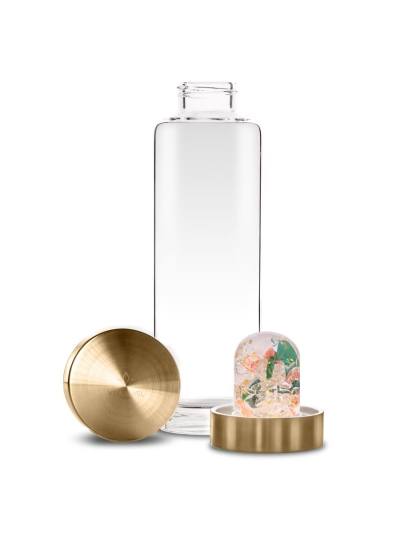 Trinkflasche ViA | SHINE BRIGHT 24k Gold  · Rhodochrosit · Aventurin · Rosenquarz · Bergkristall