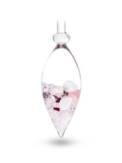 Edelsteinstab Phiole |  LIEBE & LEIDENSCHAFT mit Rosenquarz · Granat · Mondstein · Bergkristall