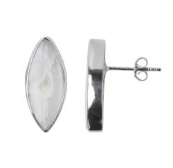 Achat Druzy weiß Schneeachat Marquise Edelstein Ohrstecker platiniert