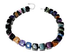 Achat Edelstein Würfel Kette Halskette bunt mehrfarbig
