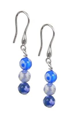 Achat Schlangenachat blau weiß Kugel Edelstein Ohrringe Ohrhänger 925 Echtsilber