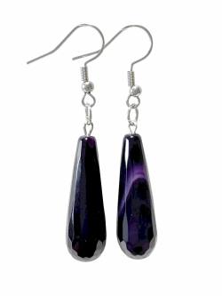Achat dunkel violett Tropfen Ohrringe Ohrhänger Chirurgenstahl Haken