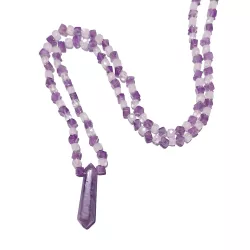 Amethyst Bergkristall Edelstein Würfel Halskette violett mit Stabanhänger