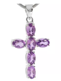 Amethyst Edelstein Kreuz Anhänger 925 Echtsilber