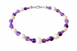 Amethyst Perlen violett weiß Designer Edelstein Armband Swarovski Längen Wahl