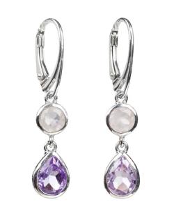 Amethyst violett Rosenquarz Designer Ohrringe Ohrhänger rhodoniert