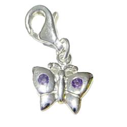 Amethyst Echtsilber Schmetterling Charm Anhänger mit Karabinerhaken