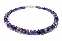 Amethyst violettt Edelstein Kette Collier mit Echtsilber Plättchen 44-48 cm