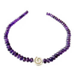 Amethyst Edelstein Button facettiert Kette mit Echtsilber Spirale