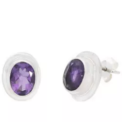 Amethyst facettiert Edelstein Ohrstecker Silber rhodoniert oval violett lila