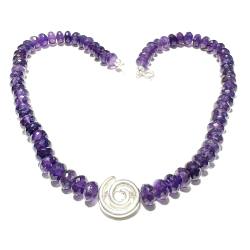 Amethyst Edelstein Button facettiert Kette mit Echtsilber Spirale