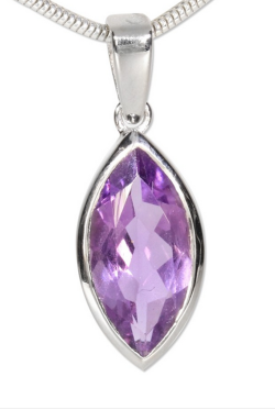 Amethyst Navette rhodoniert Silber Anhänger