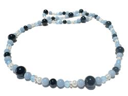 Onyx schwarz Angelit Jade blau Perlen Designerkette Echtsilber Längenwahl Erdung und innerer Halt