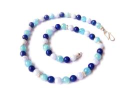 Aquamarin Chalcedon Lapislazuli Echtsilber Buttons Edelstein Kette Halskette Collier