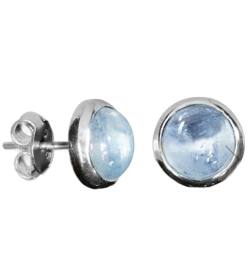 Aquamarin Cabochon blau Edelstein Ohrstecker Silber