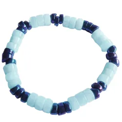 Aquamarin blau Edelstein Button Stretch Armband mit Metalic Beads Längenwahl