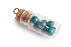 Chrysokoll Edelstein Perlen in Glasfläschchen mit Korken Kettenanhänger