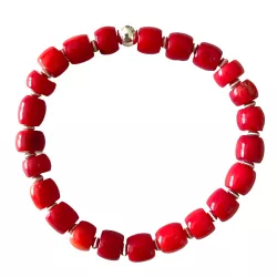 Bambuskoralle rot Edelstein Stretch Armband mit Silberperlen