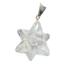 Bergkristall weiß transparent Merkaba Sterntetraeder Silber Anhänger
