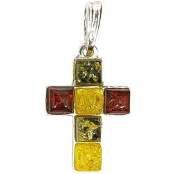 Bernstein Kreuz Echtsilber Heilstein Ketten Anhänger multicolor facettiert