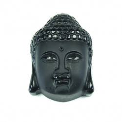 Obsidian schwarz Buddha Kopf Edelstein Ketten Anhänger  Cabochon quer gebohrt