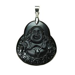 Obsidian schwarz Buddha lachend Edelstein Ketten Anhänger Cabochon