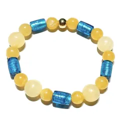 Aragonit Calcit gelb Silberfolie blau Perle Goldkugel Edelstein Armband Stretcharmband