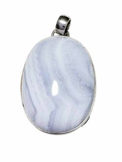 Chalcedon blau oval Cabochon Echtsilberfassung Edelstein Anhänger