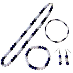 Chalcedon Lapislazuli blau Edelstein Designer Schmuck Set Kette, Armband, Ohrringe und Fußkettchen