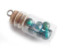 Chrysokoll Edelstein Perlen in Glasfläschchen mit Korken Kettenanhänger