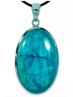 Chrysokoll Edelstein Cabochon Ketten Anhänger oval Silberfassung