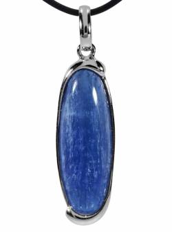 Disthen Kyanit blau oval Cabochon Edelstein Ketten Anhänger Echtsilberfassung