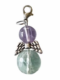 Fluorit grün Amethyst lila Schutzengelchen Engel Charm Anhänger silber Karabinerhaken
