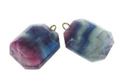 Fluorit Regenbogenfluorit grün lila Oktaeder Silber Ketten Anhänger Cabochon