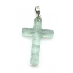 Fluorit grün Edelstein Kreuz Anhänger Silberöse