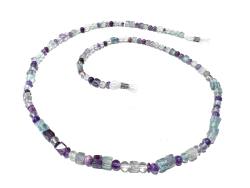 Edelstein Brillenkette Fluorit Regernbogenfluorit  Echtsilber Brillenband Längenwahl