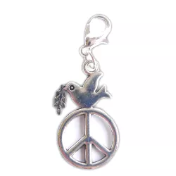 Friedenstaube auf Peace Symbol Charm Anhänger Karabiner oder Handyband