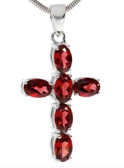 Granat rot Edelstein Heilstein Kreuz Anhänger Echtsilberfassung
